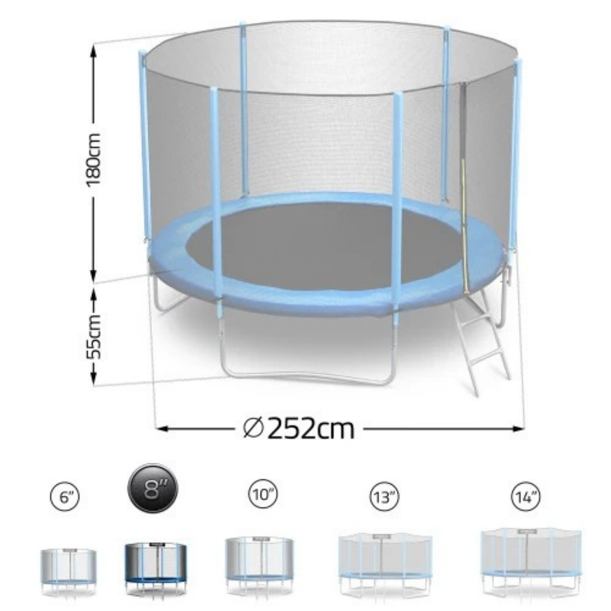Trampoline enfant avec filet et échelle 252cm | AIR START