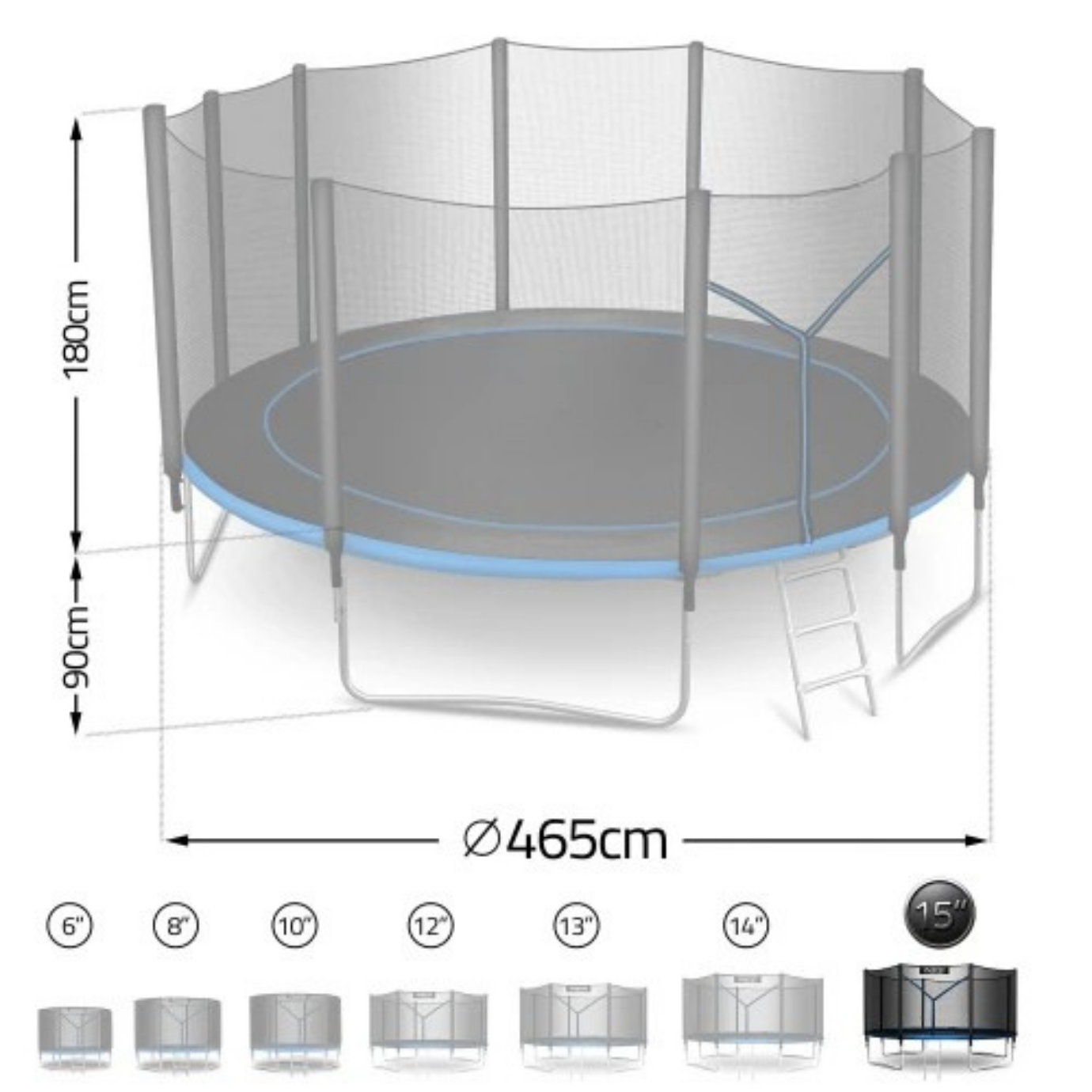 Trampoline de jardin avec filet de sécurité 465cm | AIR FAMILY