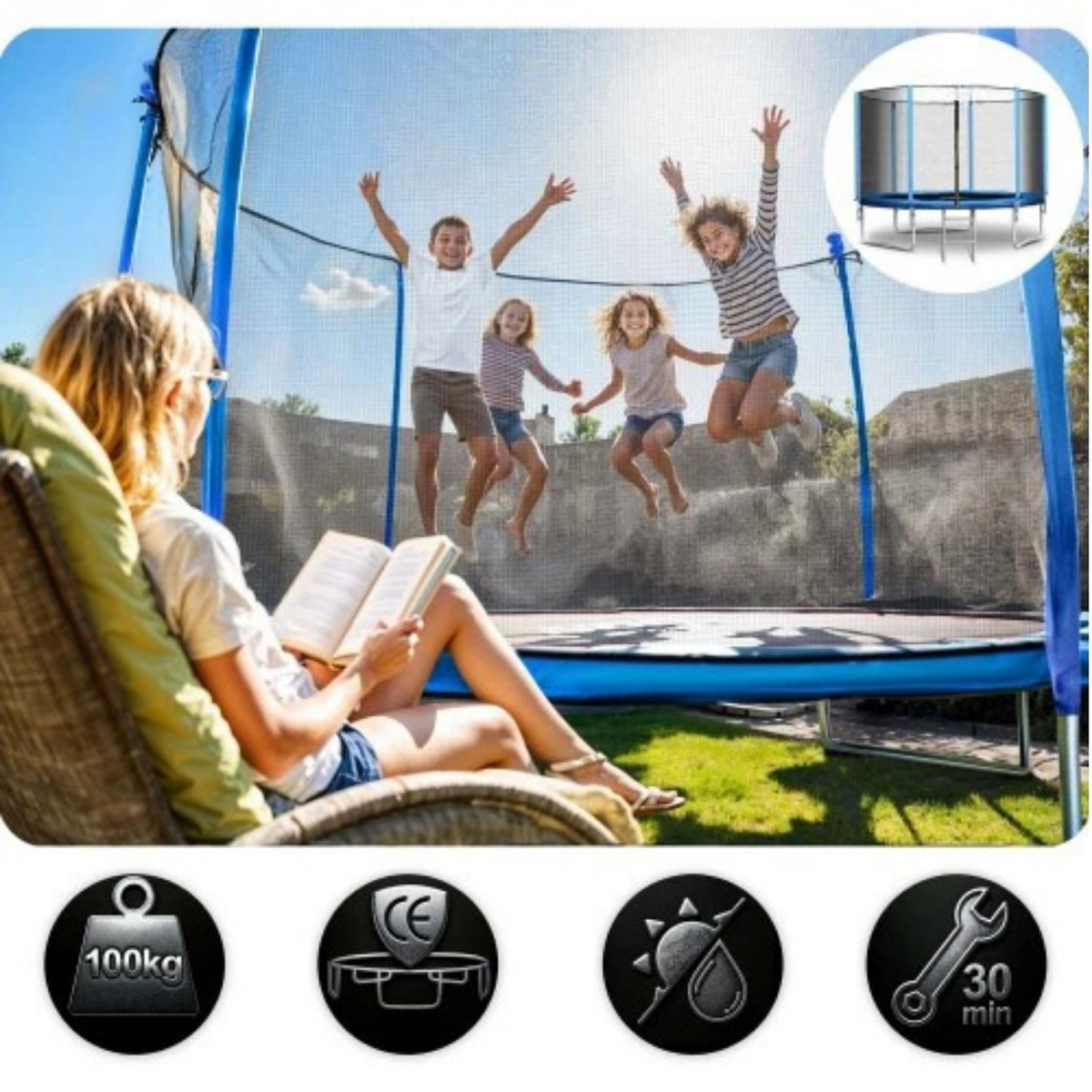 Trampoline enfant avec filet et échelle 252cm | AIR START