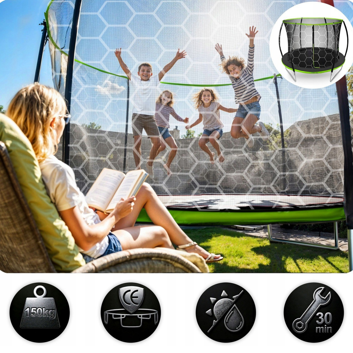 Trampoline enfant avec filet intérieur 252cm | AIR PRO